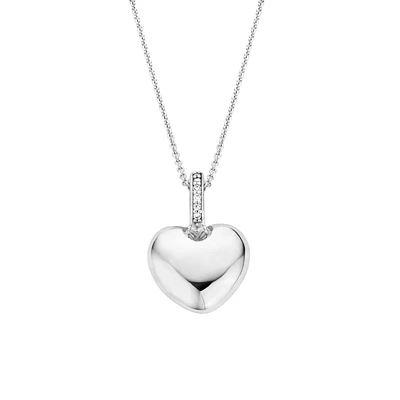 Puffy Heart Silver Necklace