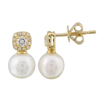 Topaz, Diamond, Pearl Earrings