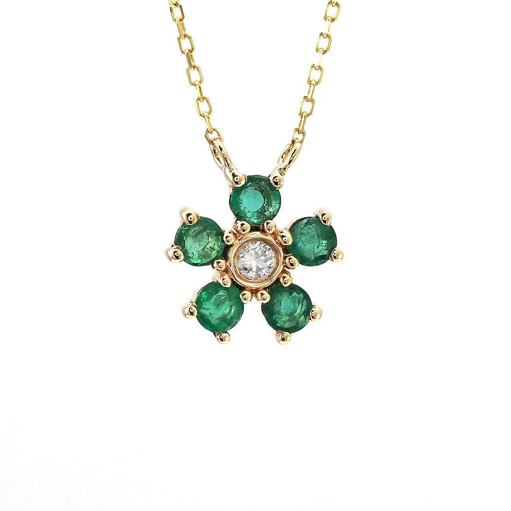 Emerald and Diamond Flower Necklace