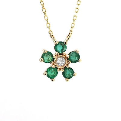 Emerald and Diamond Flower Necklace