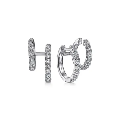 Double Huggie Diamond White Gold Earrings