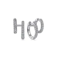 Double Huggie Diamond White Gold Earrings