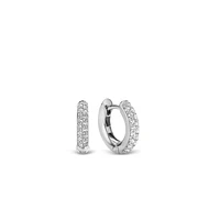14.4MM Pave Silver Huggie Earrings