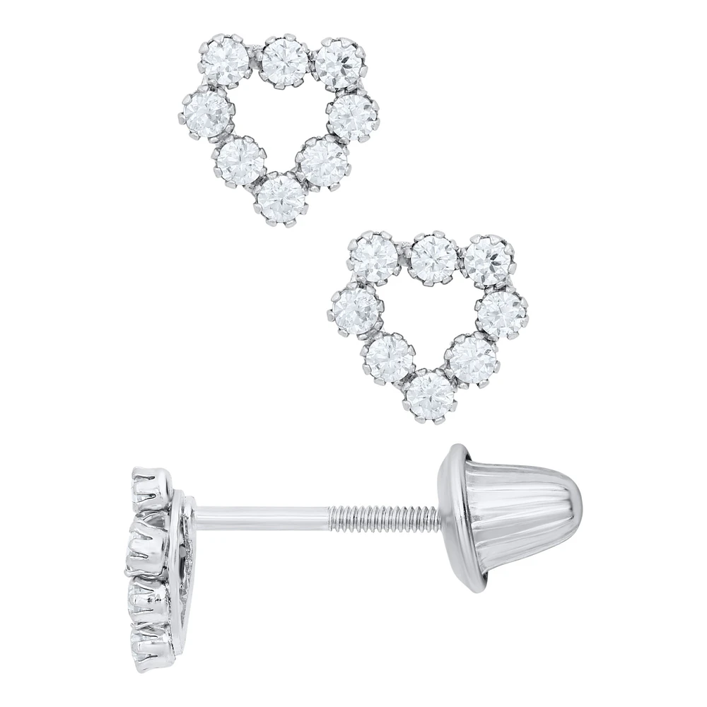 White Gold Heart Zirconia Kids Earrings