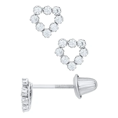 White Gold Heart Zirconia Kids Earrings