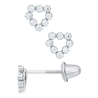 White Gold Heart Zirconia Kids Earrings
