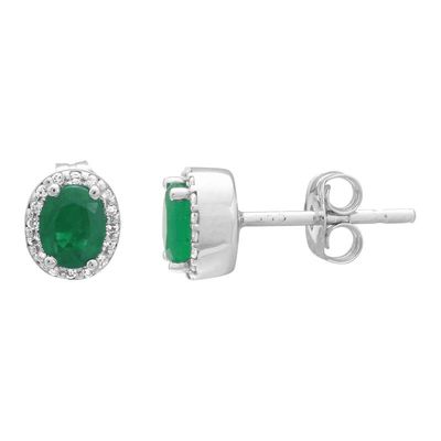 1ct Oval Emerald and Diamond Stud Earrings