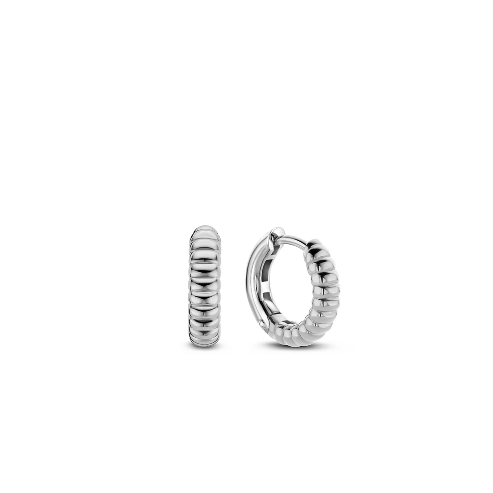 Ribbed Skinny Silver Huggie Earrings