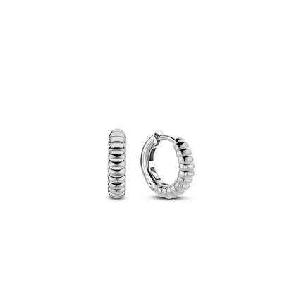 Ribbed Skinny Silver Huggie Earrings
