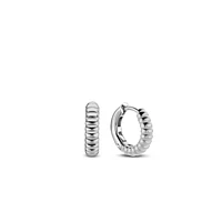 Ribbed Skinny Silver Huggie Earrings