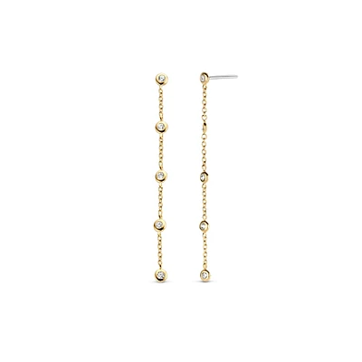 Bezel Drop Linear Golden Earrings