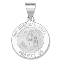 Guardian Angel 15MM Hollow White Gold Pendant