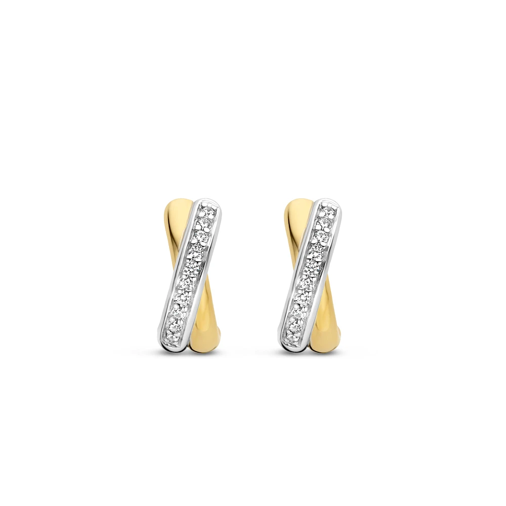 Crossover Golden Pave Huggie Earrings