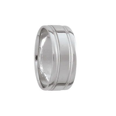 Milgrain 8mm White Wedding Band