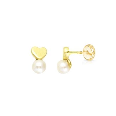 Gold Heart Pearl Drop Kids Earrings