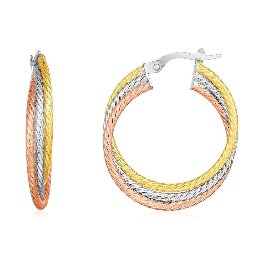 Tri Tone Rope Hoop Earrings 30MM