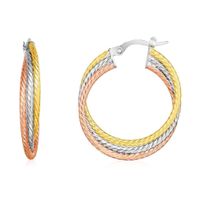 Tri Tone Rope Hoop Earrings 30MM