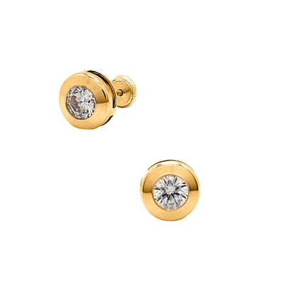 Wide Bezel Set Zirconia 6MM Stud Earrings