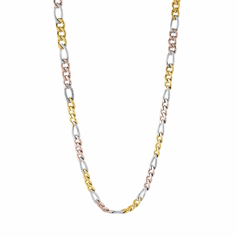 Tri Tone 6mm Polished Figaro steel Link Chain