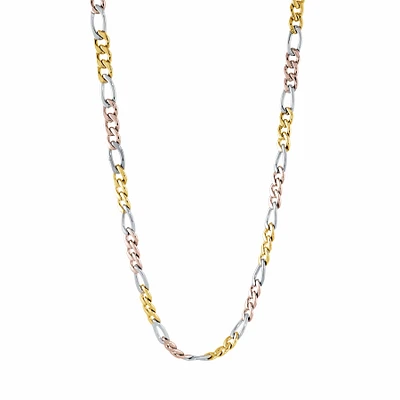 Tri Tone 6mm Polished Figaro steel Link Chain