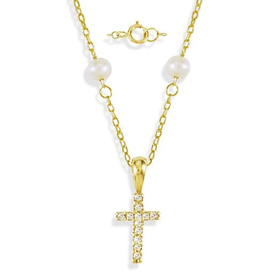 Diamond Pearl Cross Necklace