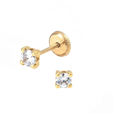 Round Zirconia 3MM Four Prong Set Stud Earrings