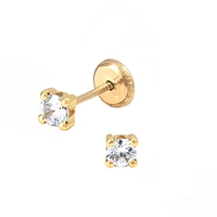 Round Zirconia 3MM Four Prong Set Stud Earrings