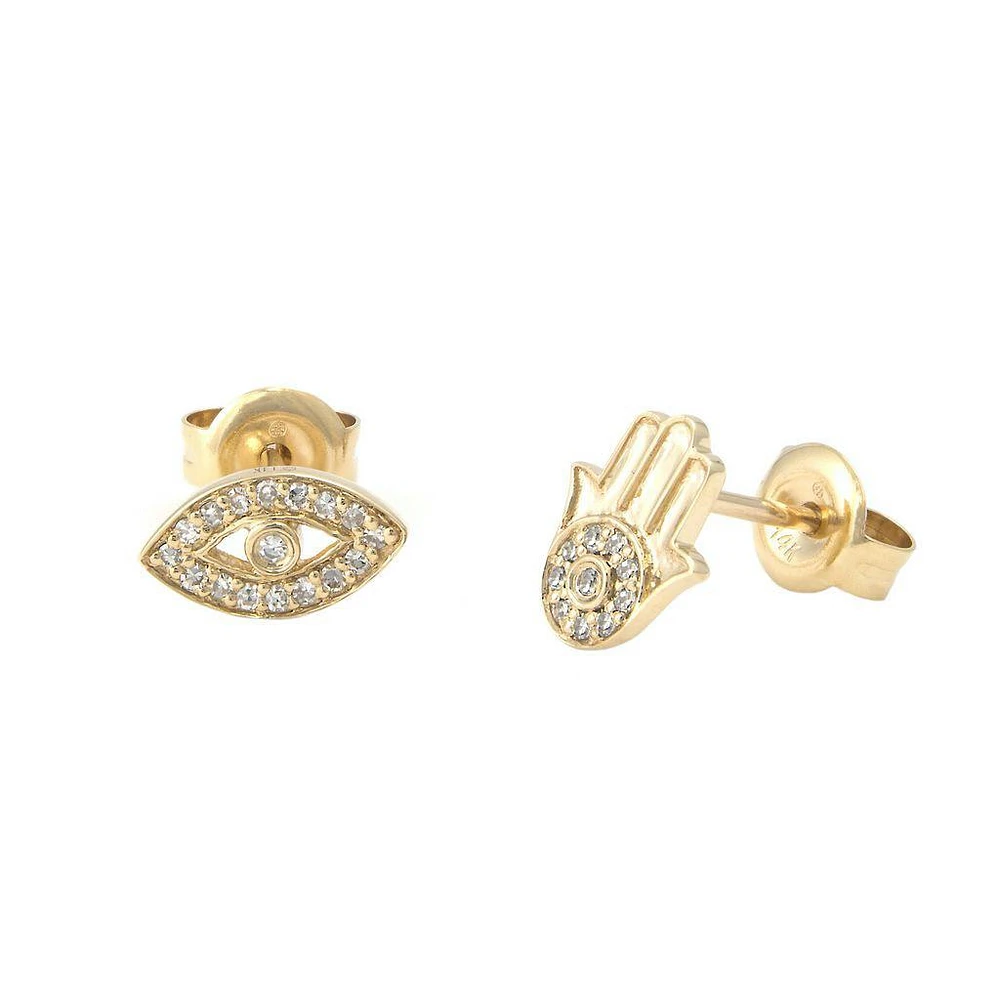 Evil Eye Hamsa Mismatch Stud Earrings