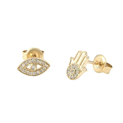 Evil Eye Hamsa Mismatch Stud Earrings