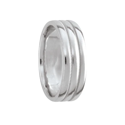 6MM Milgrain Triple Line White Gold Ring