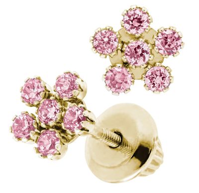 Pink Flower 14K Stud Earrings