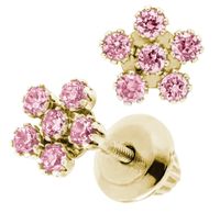 Pink Flower 14K Stud Earrings