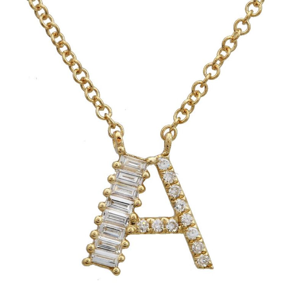 8mm Baguette Diamond Initial Necklace