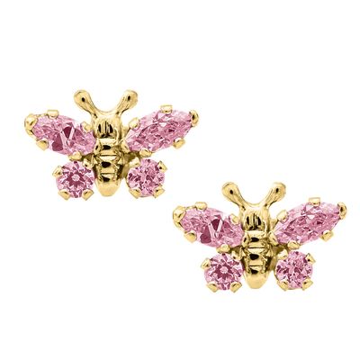 Pink Butterfly Stud Earrings 14K