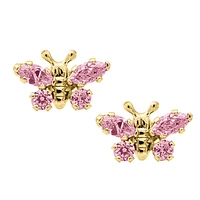 Pink Butterfly Stud Earrings 14K