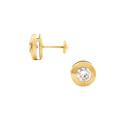 Wide Bezel Set Zirconia 4MM Stud Earrings