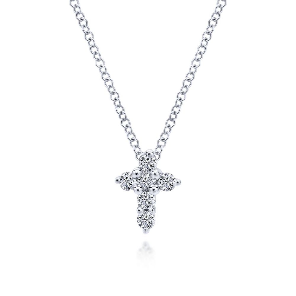 Mini Five Diamond White Gold Cross Necklace