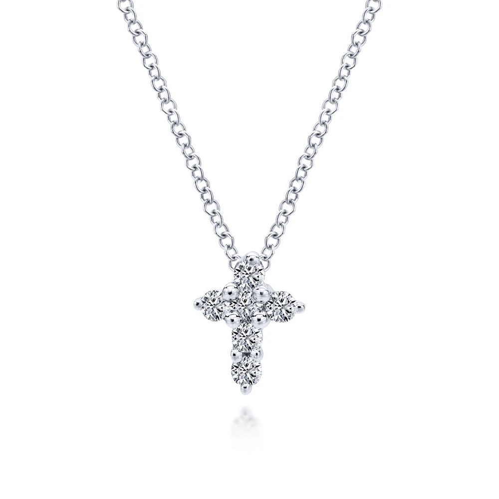 Mini Five Diamond White Gold Cross Necklace