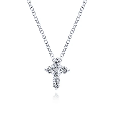 Mini Five Diamond White Gold Cross Necklace
