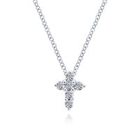 Mini Five Diamond White Gold Cross Necklace