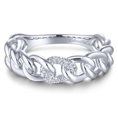 14K White Gold Diamond Links Ring