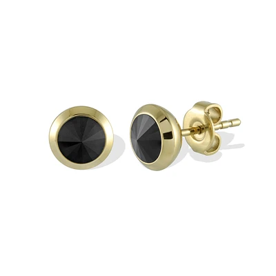 Black Swarovski Bezel Yellow IP Steel Stud Earrings