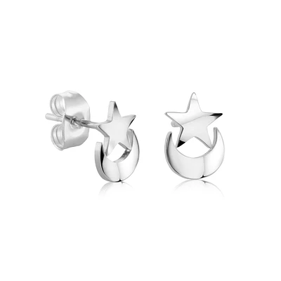 Star and Moon Astro Steel Stud Earrings