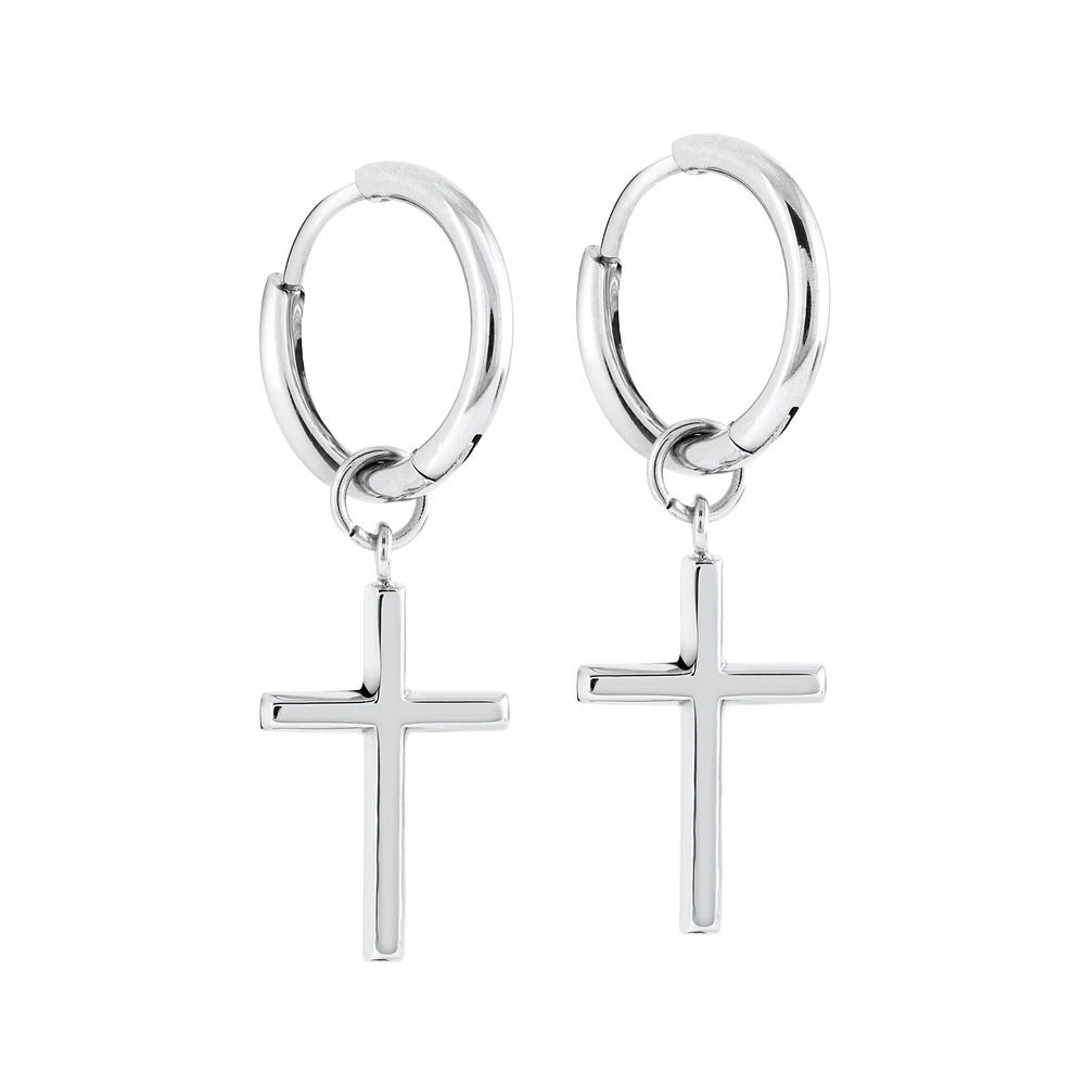 Cross Huggie Steel Earrings