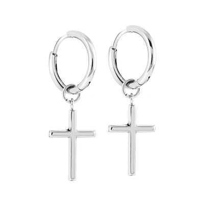 Cross Huggie Steel Earrings