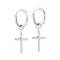 Cross Huggie Steel Earrings