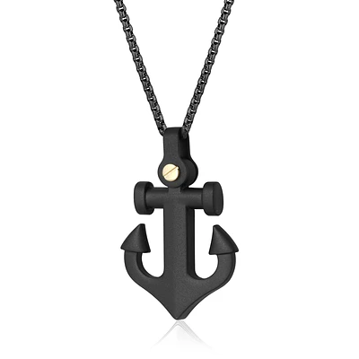 Black IP Steel Anchor Necklace