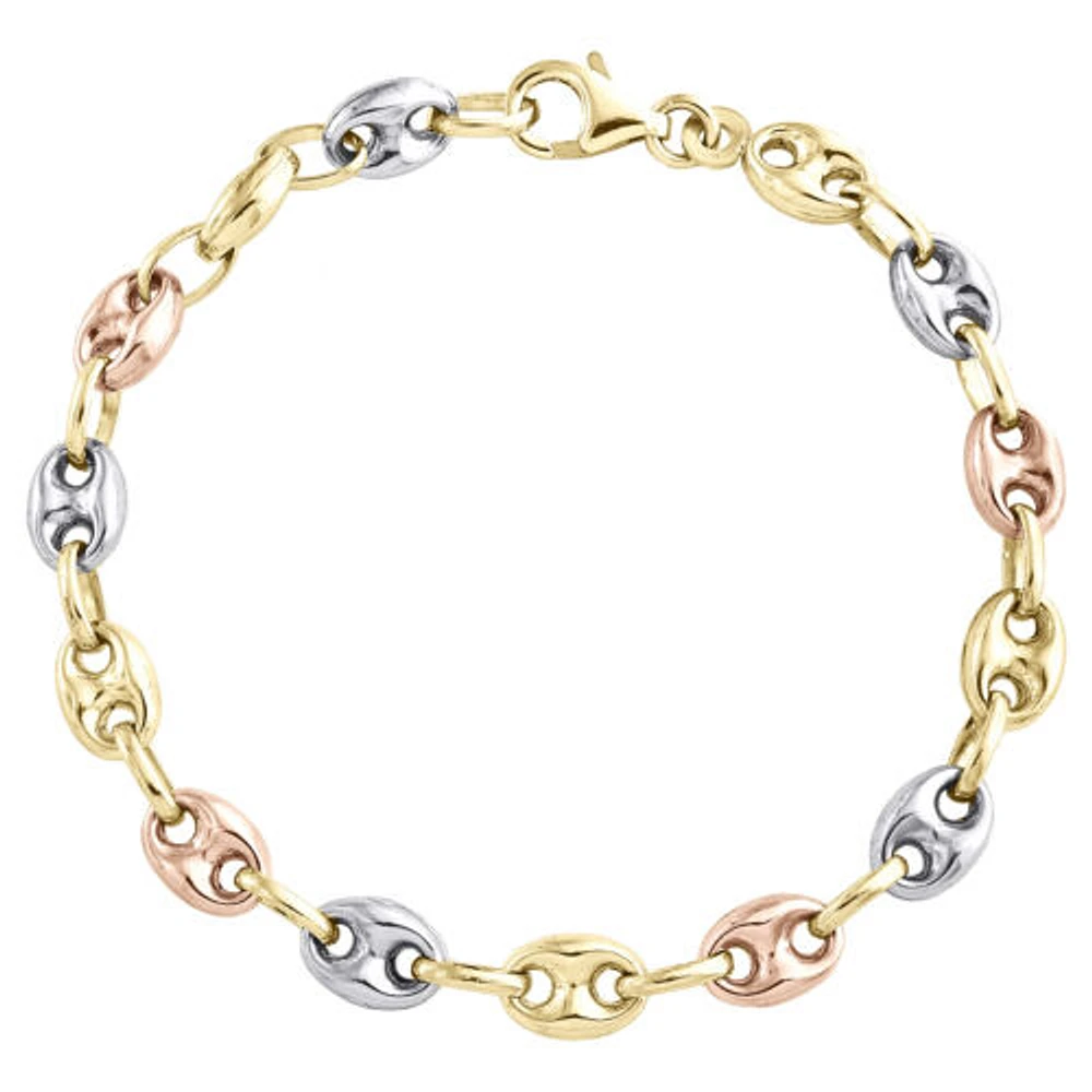 Tri Tone Puffed Mariner 9MM Bracelet