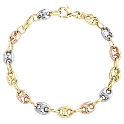 Tri Tone Puffed Mariner 9MM Bracelet
