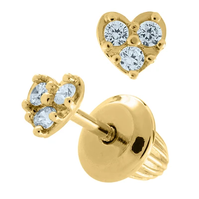 Heart Pave Stud Earrings 14K